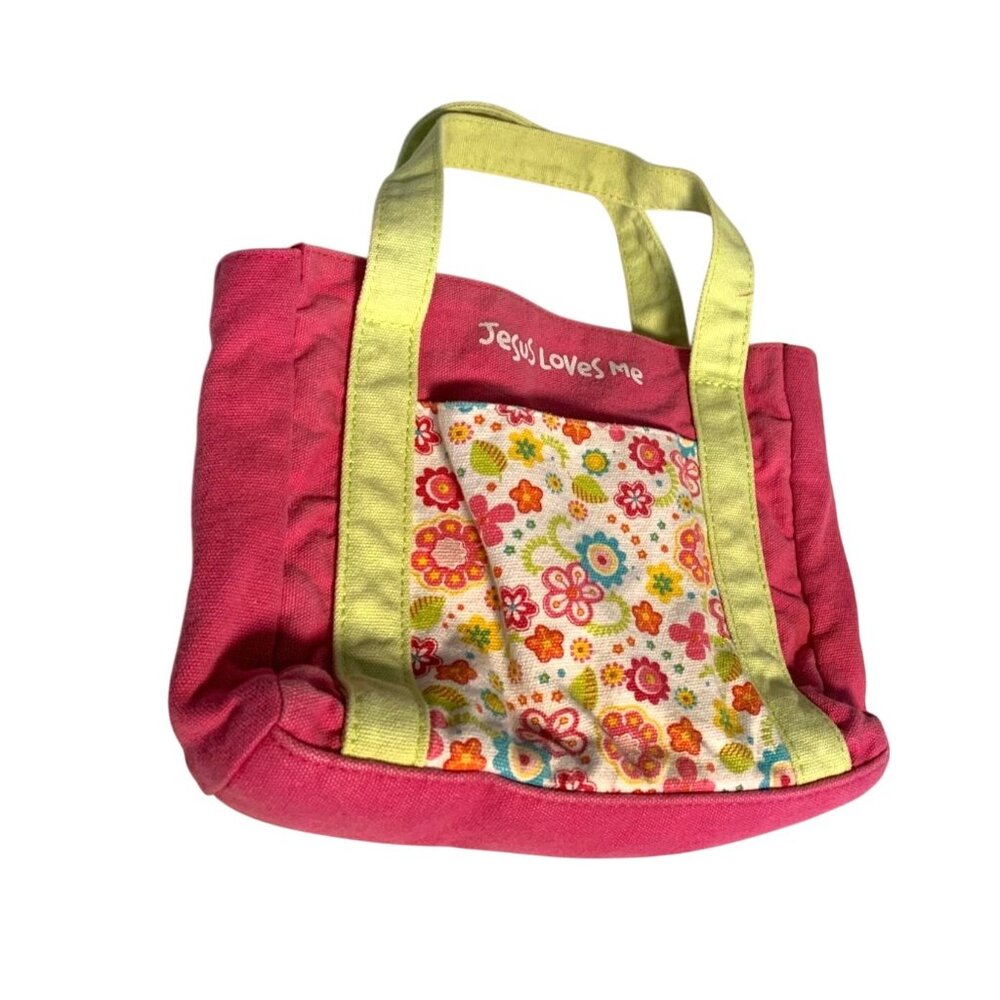 Jesus Love Me Book Bible Holder Bag Purse pink floral 9x6.5x3 Double Strap